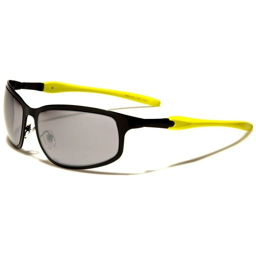 Designer Stylish Black & Green Mirrored Lens Mens Sporty Rectangle Sunglasses